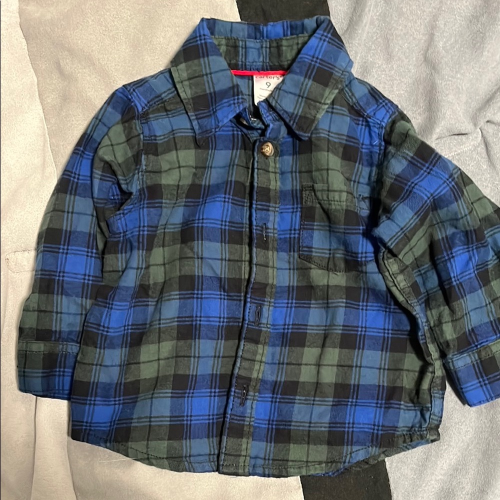 Carter's Blue and Green Button Down Shirt Casual Plaid